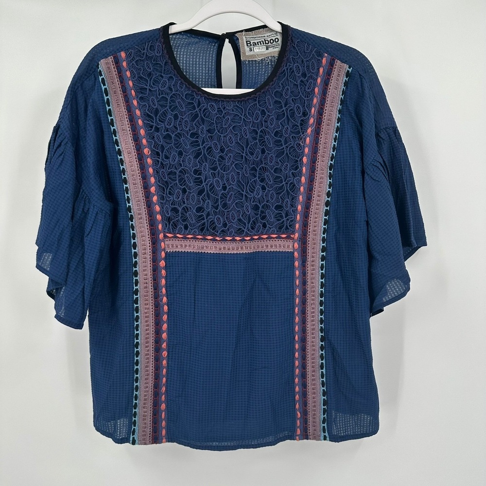 Conditions Apply Anthropology Womens Boho Top Size S Bamboo Artisan Peasant